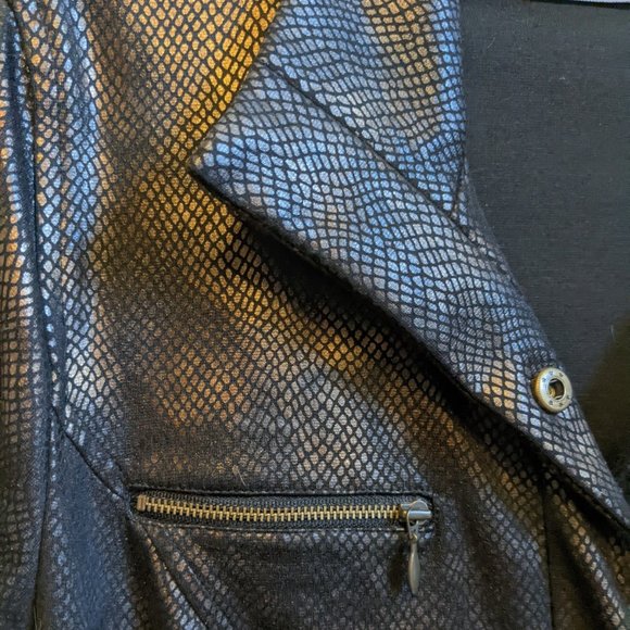 Chico's Black and Brown Snakeskin Print Jacket Faux Leather Look Pockets - Picture 2 of 11